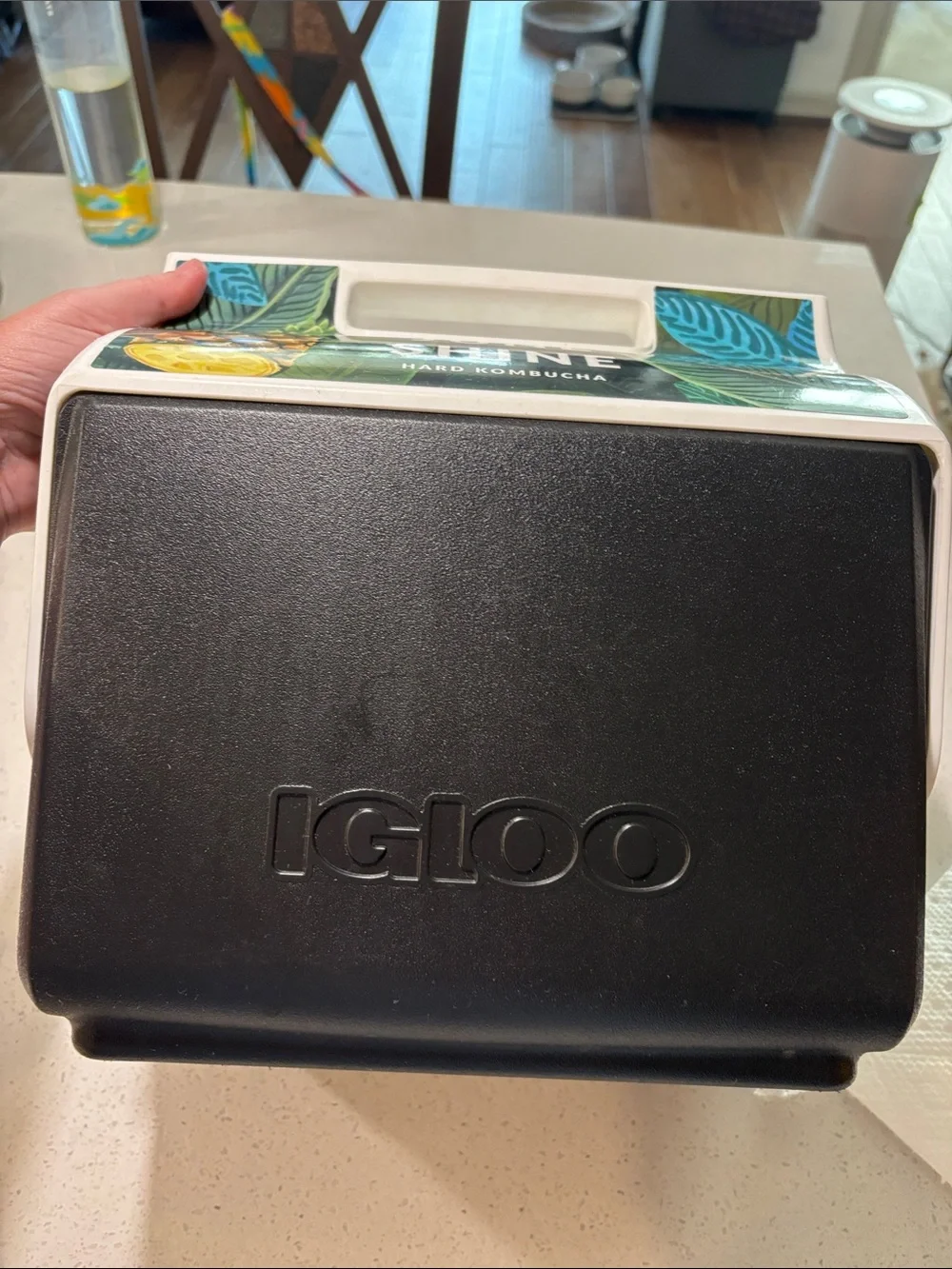 Igloo Black Cooler with Tropical Pineapple Artwork